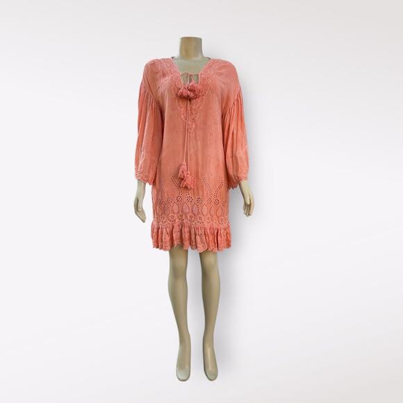 Kyla Seo Womens Flare Sleeve Eyelet Dress Size M Tasseled Boho Flowy Coastal - Picture 1 of 15